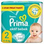Prima Aktif Bebek Fırsat Paket 2 Beden 288'li 72X4 Paket 4-8 Kg Yenidoğan Bebek Bezi  